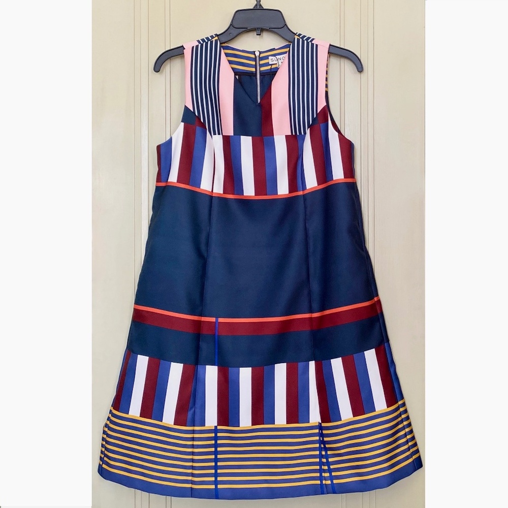 SUNO Sleeveless V-Neck Trapeze Geometric Print Dress Sz 2 *NWT*